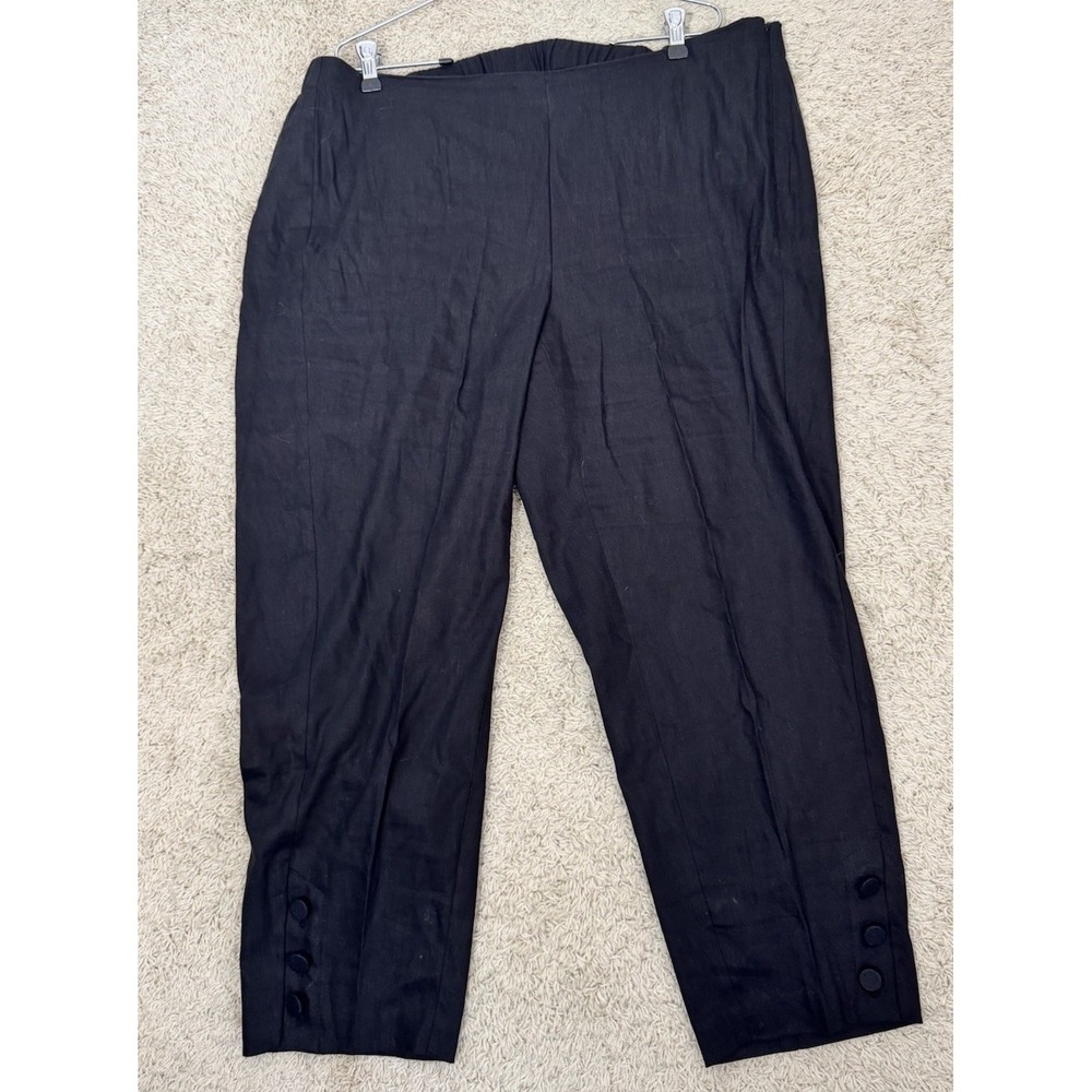 J Jill Linen Stretch Side Zip Black Linen Ankle Button‎ Pants Size 2X Lagenlook